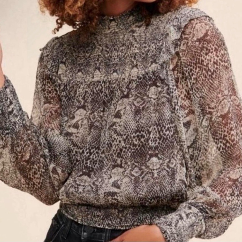 Free People Long Sleeve Snakeskin Print Roma Blouse - Picture 2 of 9